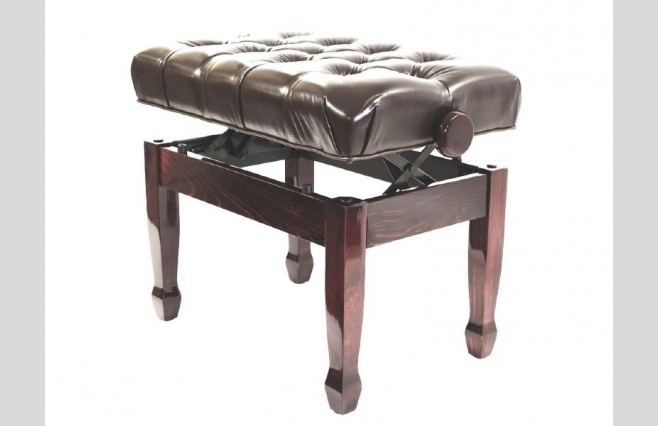 Steinhoven FS506-LPM "Cadenza" Polished Mahogany Adjustable Height Real Leather Concert Style Piano Stool - Image 1